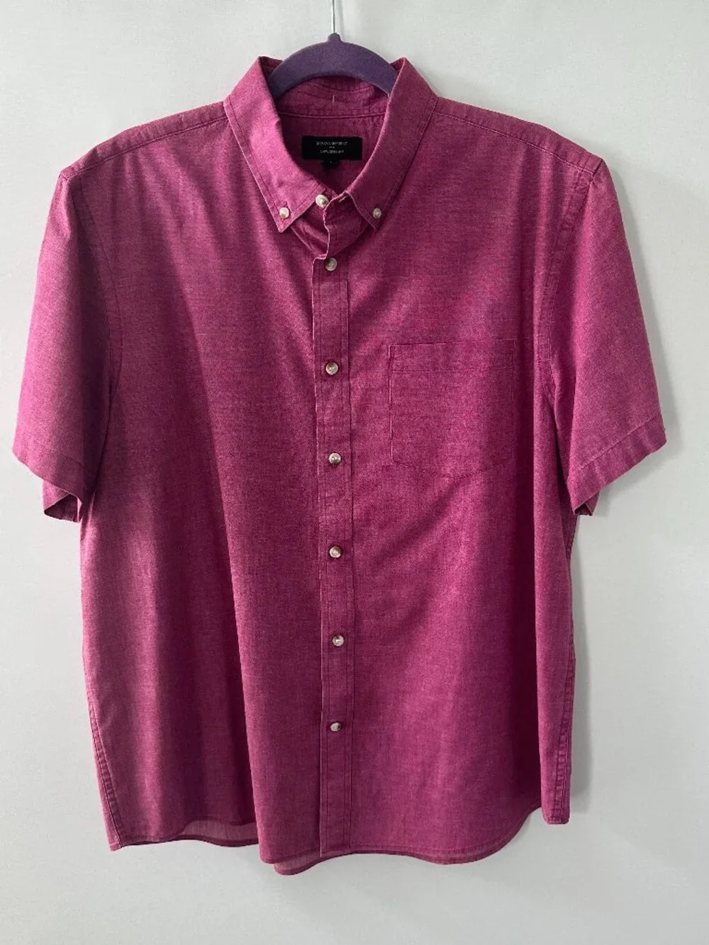 Banana Republic Pink Large 'Untucked Fit' Men's Short Sleeve Shirt 100% Cotton